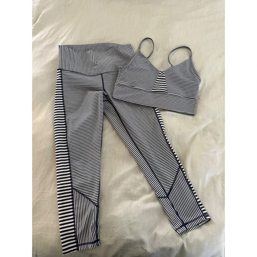 DYI Define Your Inspiration Stripe‎ Legging Set L Navy White Made USA NWOT
